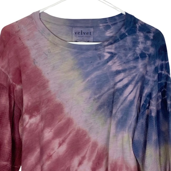 Velvet x Graham & Spencer Tie Dye Top Womens Size Small Balloon Sleeve Red Blue - Picture 3 of 6